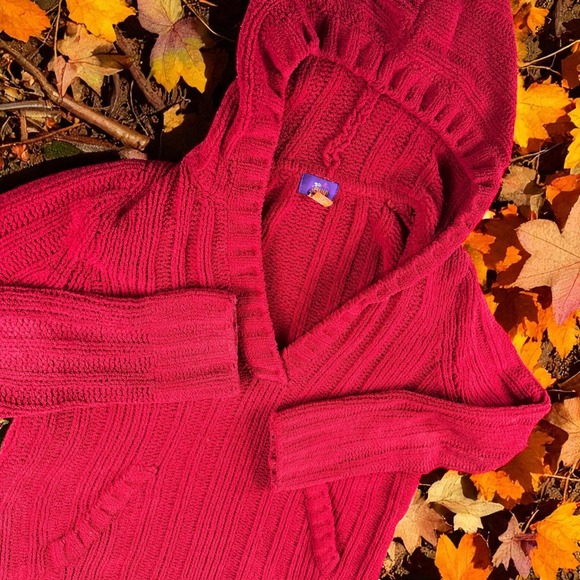 So Jenni Sweater Girls XL Red Knit Hoodie Pullover Pockets Long Sleeve - Picture 1 of 7